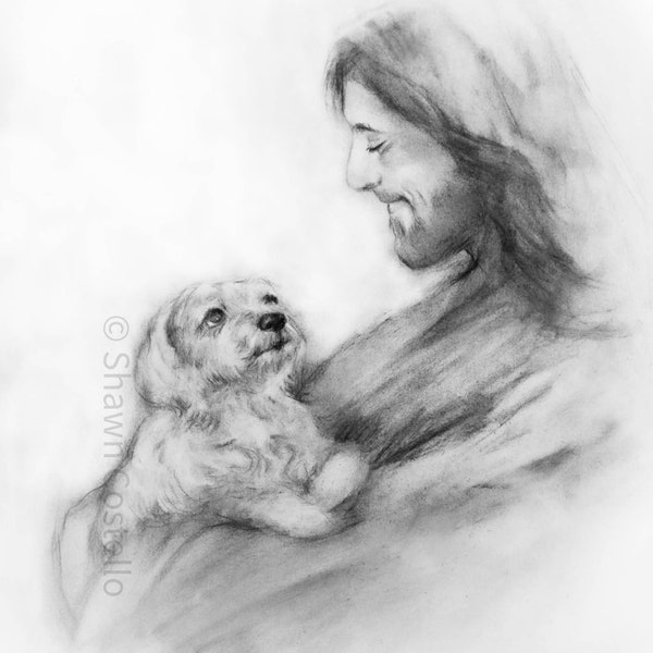 Jesus Holding a Little Dog Print