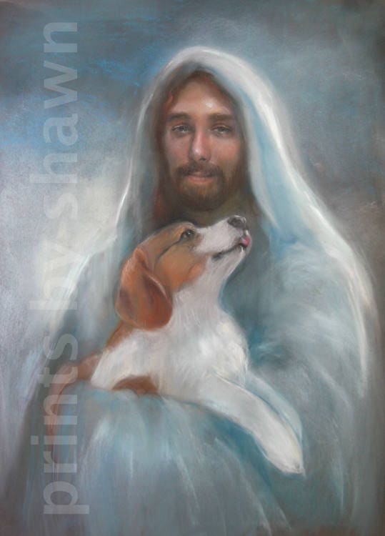Beagle with Jesus print, Beagle wall art, Beagle lover gift