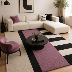 Alfombra Abstracta Geométrica, Tapete Neutro Moderno, Decoración Minimalista, Alfombra Contemporánea Hecha a Mano, Sala Dormitorio