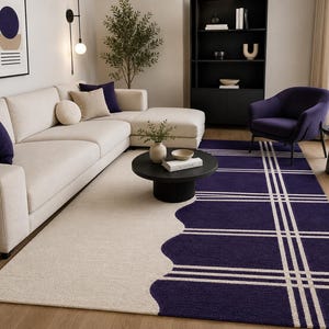 Alfombra Abstracta Geométrica, Tapete Neutro Moderno, Decoración Minimalista, Alfombra Contemporánea Hecha a Mano, Sala Dormitorio