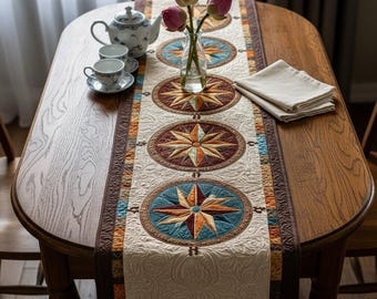 Everyday Coastal Dining Table Runner | Sturdy Oxford Fabric Compass Rose Design