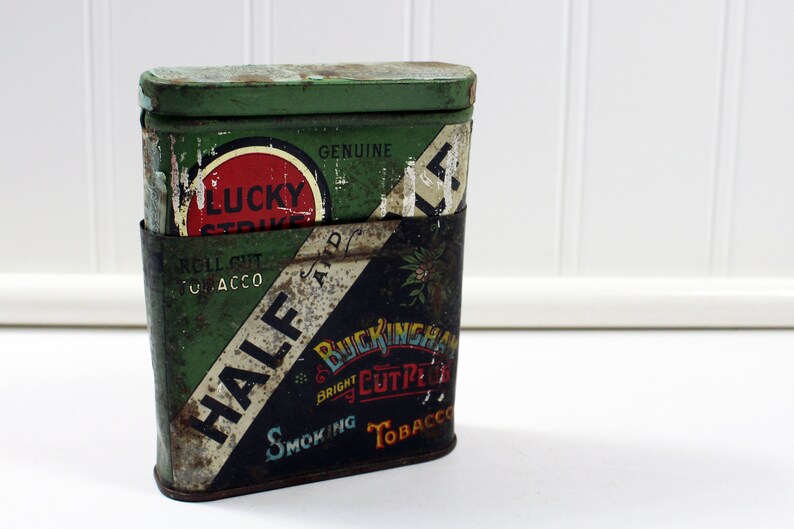 Antique Green and Gold Lucky Strike Half & Half Cut Plug Collapsing Tobacco Tin, It's the Tobacco That Counts image 7