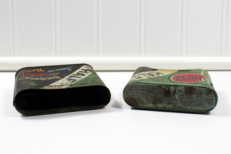 Antique Green and Gold Lucky Strike Half & Half Cut Plug Collapsing Tobacco Tin, It's the Tobacco That Counts image 9