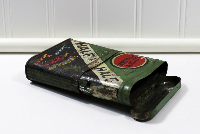 Antique Green and Gold Lucky Strike Half & Half Cut Plug Collapsing Tobacco Tin, It's the Tobacco That Counts image 8