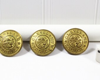 Three Vintage Cleveland Police Uniform Buttons, Brass Uniform Buttons