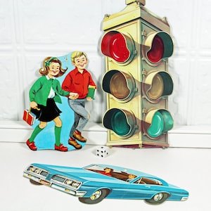 Vintage Eureka School Safety Paper Diecut Classroom Decorations, Retro Car, Traffic Light, and School Children