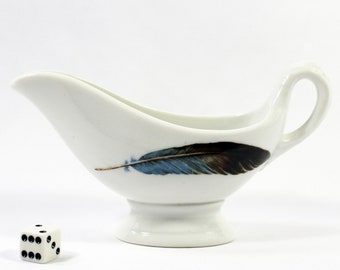 Vintage Scammell's Lamberton China Small Handled Sauceboat with Large Blue and Brown Feather