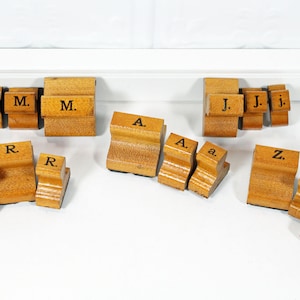 Set of Three Vintage Alphabet OUTLINE Wooden Handle Stamps; Large Uppercase, Med Uppercase & Small Lowercase Letters; Choose Your Letters