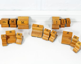 Set of Three Vintage Alphabet OUTLINE Wooden Handle Stamps; Large Uppercase, Med Uppercase & Small Lowercase Letters; Choose Your Letters