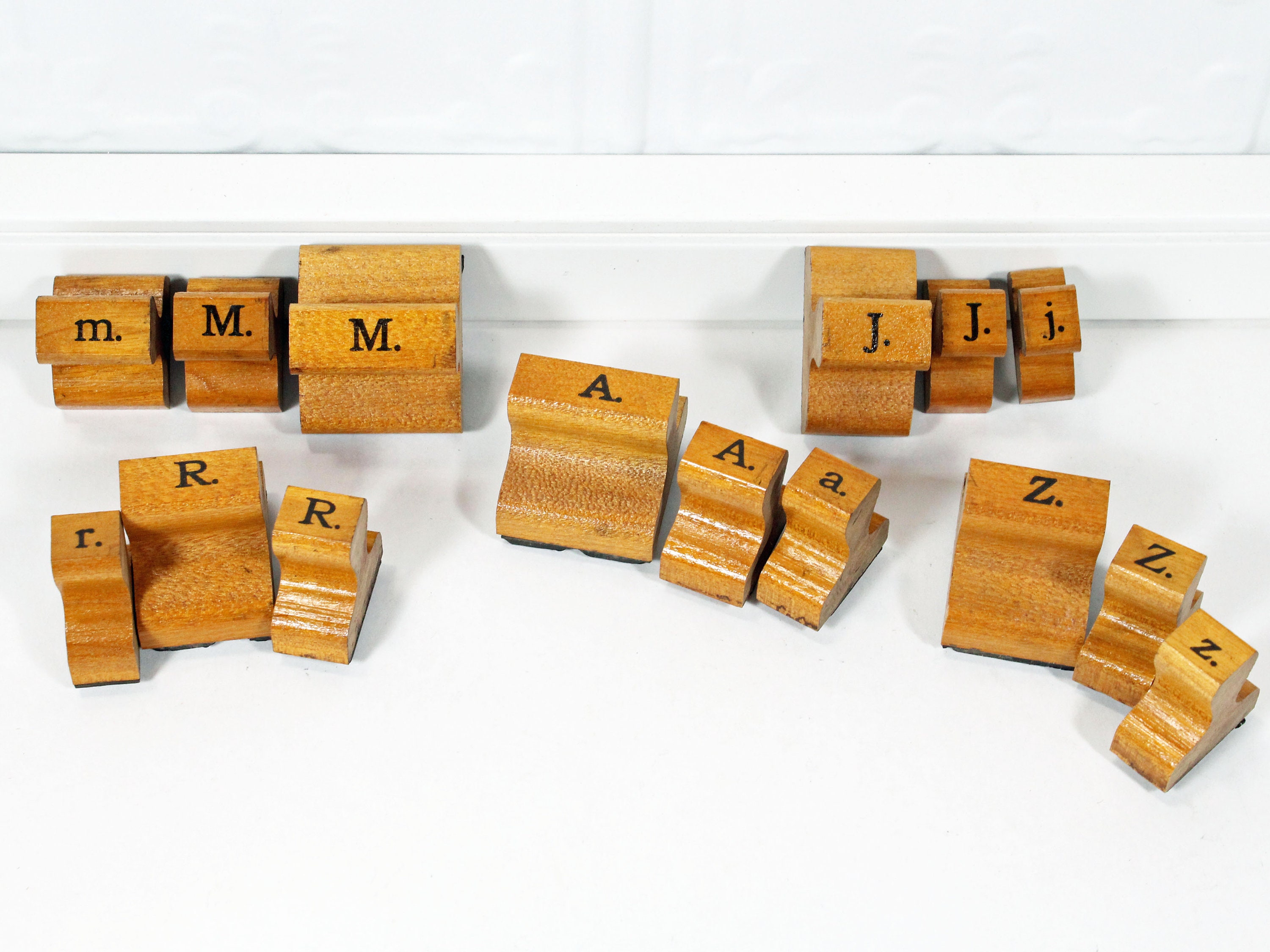 Wooden Alphabet Letter Stamps Vintage Uppercase Lowercase Letter