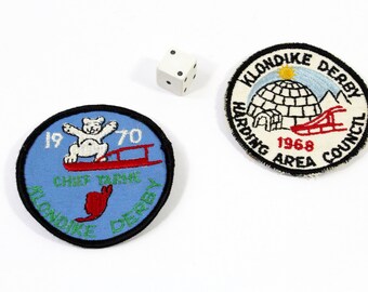 Two Vintage Ohio Klondike Derby Boy Scout Patches, Blue 1970 Chief Tarhe & Black and White 1968 Harding Area Council; Glue Residue on Backs