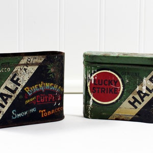 Antique Green and Gold Lucky Strike Half & Half Cut Plug Collapsing Tobacco Tin, It's the Tobacco That Counts image 1
