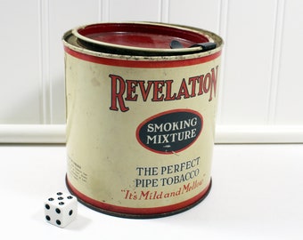 Vintage Red and Cream Revelation Tobacco Can with Lid and Key