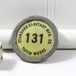 Vintage Factory Employee Number Pinback Button, Standard Sanitary Manufacturing Co, Tiffin Works