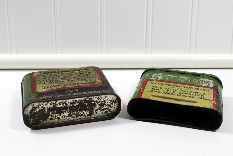 Antique Green and Gold Lucky Strike Half & Half Cut Plug Collapsing Tobacco Tin, It's the Tobacco That Counts image 6