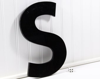 Large Vintage Black Acrylic Sign Letter S, 11" Letter S