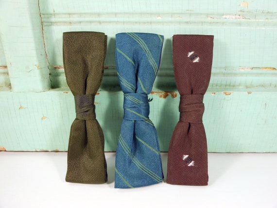 Three Vintage Clip-On Retro Bow Ties; Brown and G… - image 2