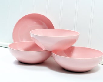 Four Vintage Pink Melamine Bowls