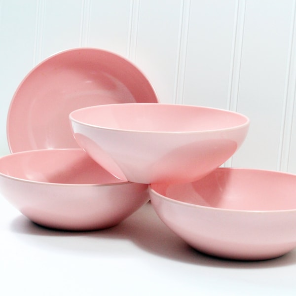 Four Vintage Pink Melamine Bowls