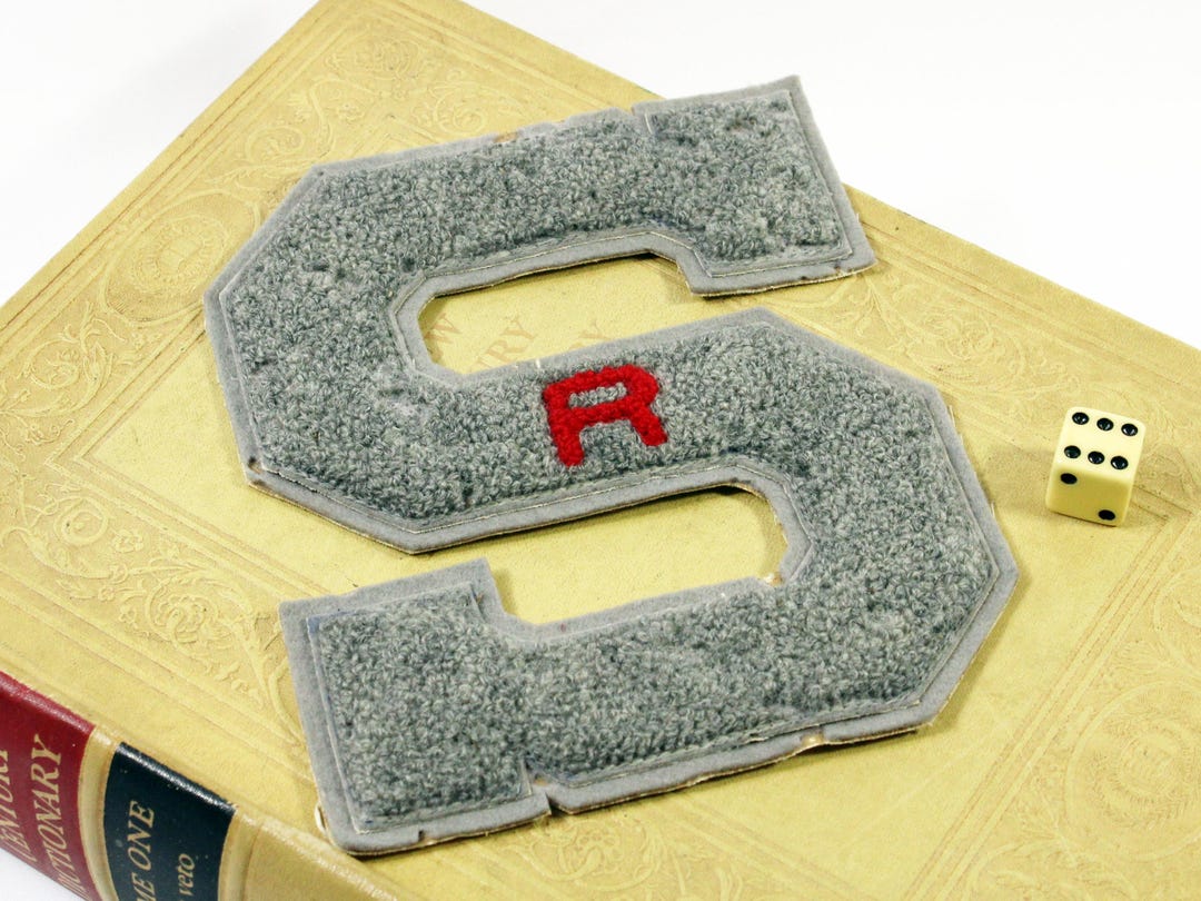 Vintage Gray Block S Varsity Letter With Small Red R - Etsy