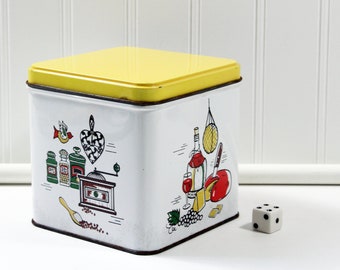 Small Vintage Bachman Pretzel Tin with Yellow and Red Retro Kitchen and Food Prep Graphics