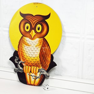 Vintage Dennison Diecut Owl, Halloween Moon Classroom Decoration