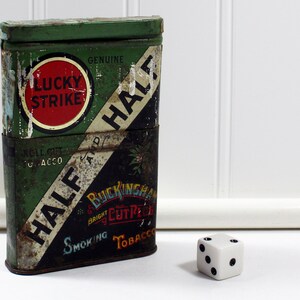 Antique Green and Gold Lucky Strike Half & Half Cut Plug Collapsing Tobacco Tin, It's the Tobacco That Counts image 3