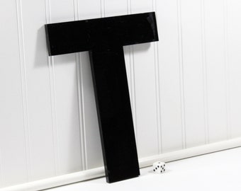 Large Vintage Black Acrylic Sign Letter T, 10 1/2" Letter T