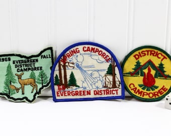 Three 1960s Vintage Ohio Camporee Boy Scout Patches, Evergreen District Camporee; Glue Residue on Backs