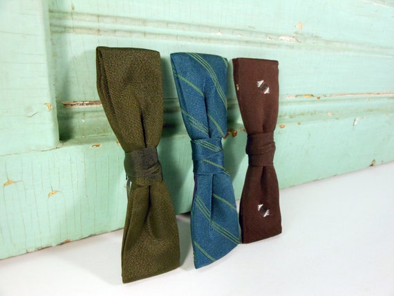 Three Vintage Clip-On Retro Bow Ties; Brown and G… - image 7
