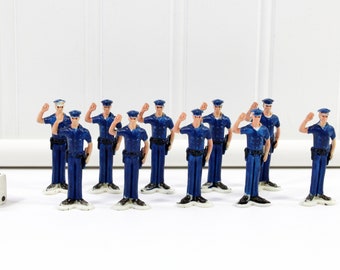 Ten Vintage Miniature Plastic Policemen in Blue Uniforms, Great for Cake Toppers or Train Sets