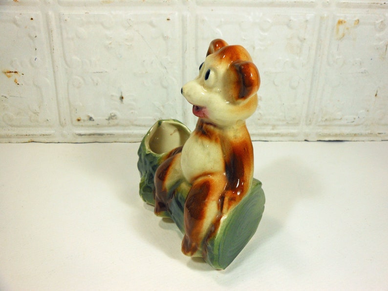 Happy Bear on a Log Planter