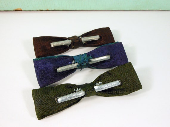 Three Vintage Clip-On Retro Bow Ties; Brown and G… - image 5