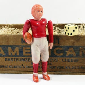 Vintage Red and White Celluloid Football Player Doll, Made in Occupied Japan