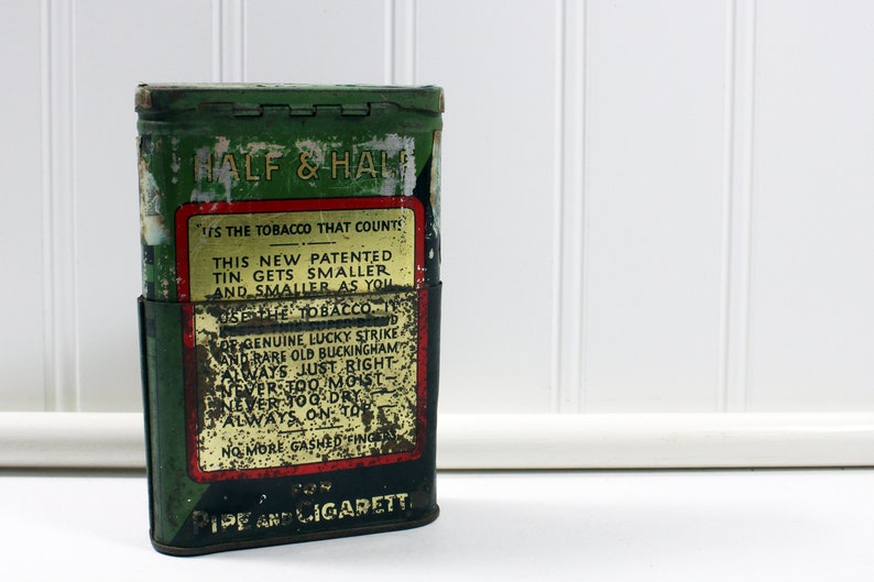 Antique Green and Gold Lucky Strike Half & Half Cut Plug Collapsing Tobacco Tin, It's the Tobacco That Counts image 10