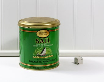 Vintage Green and Gold Sail Pipe Tobacco Tin, 7 Oz Holland Tobacco, "Sweet as a Nut"