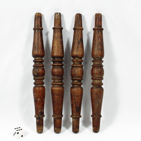 Four Salvaged Turned Wooden Spindles, 9 1/2" Vintage Rail Spindles