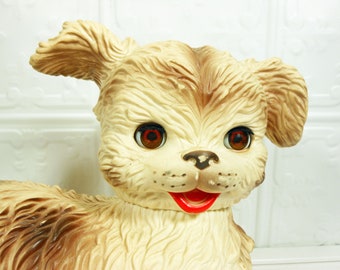 Vintage Edward Mobley Co. Puppy Dog Toy with Sleep Eyes and Articulated Head, Arrow Rubber and Plastic Corp. Squeak Toy
