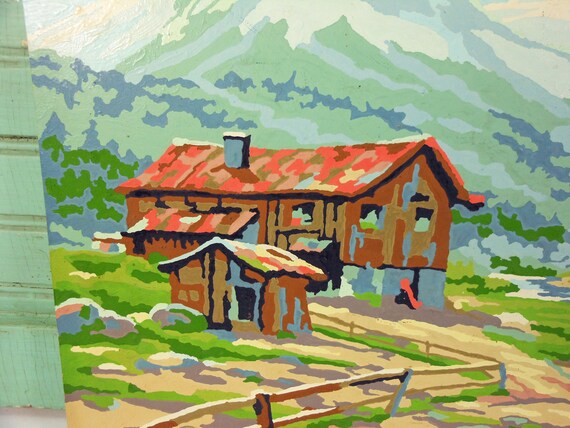 Vintage Unframed Paint By Number Country Barn And Mountains Etsy