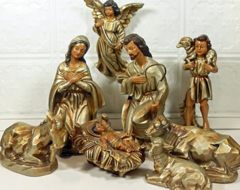 Vintage Large Paper Mache Nativity Set, 8 Pieces, Made in Japan