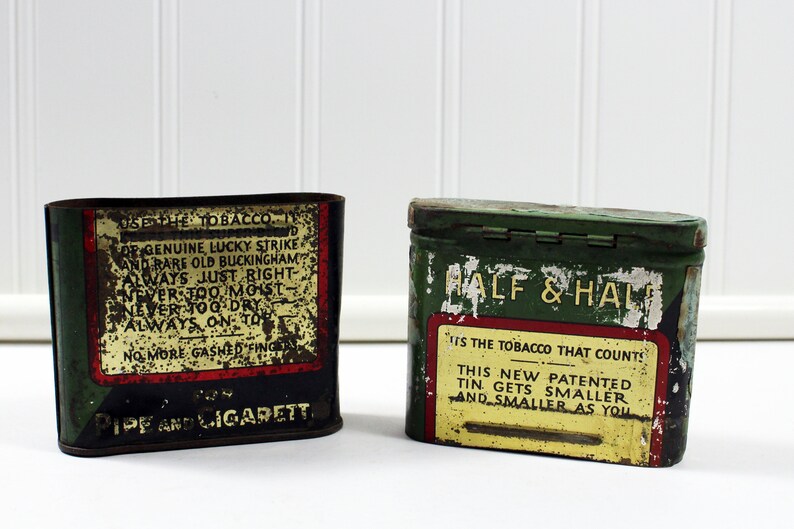 Antique Green and Gold Lucky Strike Half & Half Cut Plug Collapsing Tobacco Tin, It's the Tobacco That Counts image 4