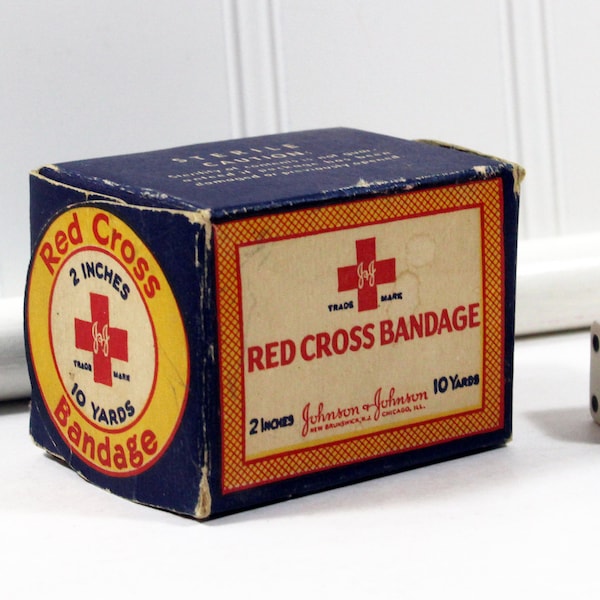 Vintage Red Cross Bandage by Johnson & Johnson, 10 Yards of 2 Inch Bandage in Unopened Box