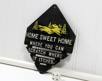 Vintage Metal Novelty Trivet,  "Home Sweet Home" Black and Yellow Amish Kitchen Trivet