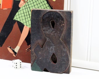 5 Inch Vintage Wooden Ampersand Print Block, Large Letterpress Symbol Stamp