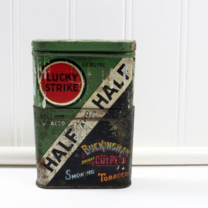 Antique Green and Gold Lucky Strike Half & Half Cut Plug Collapsing Tobacco Tin, It's the Tobacco That Counts image 5