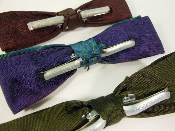 Three Vintage Clip-On Retro Bow Ties; Brown and G… - image 3