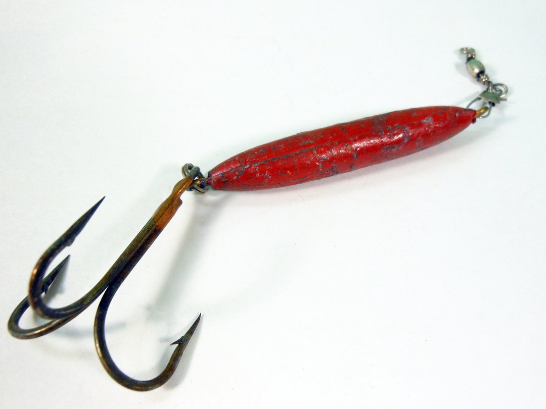 Vintage Fishing Tackle With Large Triple Hook and Heavy Red Sinker -   Australia