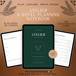 Novel Planner for reMarkable Paper Pro, E-Tablets | Hyperlinked Writer’s Notebook PDF | Plot, Character, Story & Worldbuilding