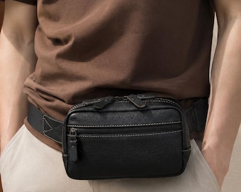 Leather Belt Bag for Men, Full Grain Waist Bag, Travel Fanny Pack, Everyday Crossbody Bag, Phone Pouch, Gift for Him
