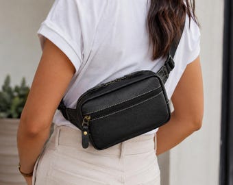 Leather Belt Bag for Women - Full Grain Crossbody Waist Bag - Minimalist Fanny Pack - Travel Festival Phone Bag - Gift for Her